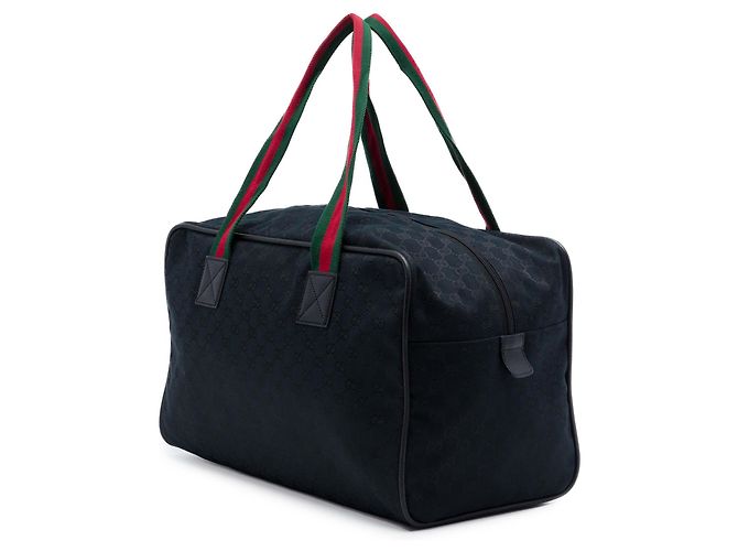 Borsa da viaggio Gucci in tela GG nera con banda Web Nero - vista 2