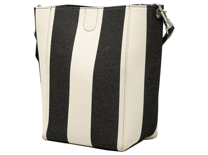 Céline Celine Small Striped Canvas Seau Sangle Bucket Bag in Weiß - Ansicht 2