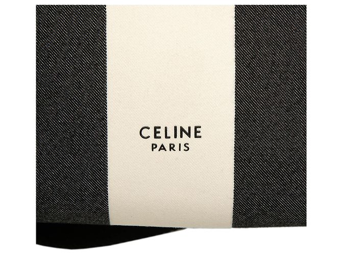 Céline Celine Small Striped Canvas Seau Sangle Bucket Bag in Weiß - Ansicht 5