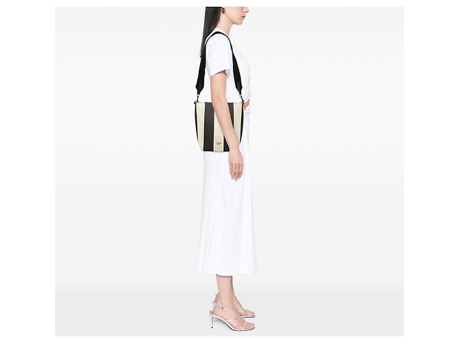 Céline Celine Small Striped Canvas Seau Sangle Bucket Bag in Weiß - Ansicht 6