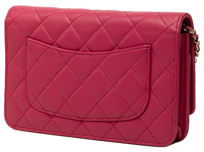 Wallet On Chain Chanel Portefeuille avec chaîne en agneau matelassé rouge CC - vue 2