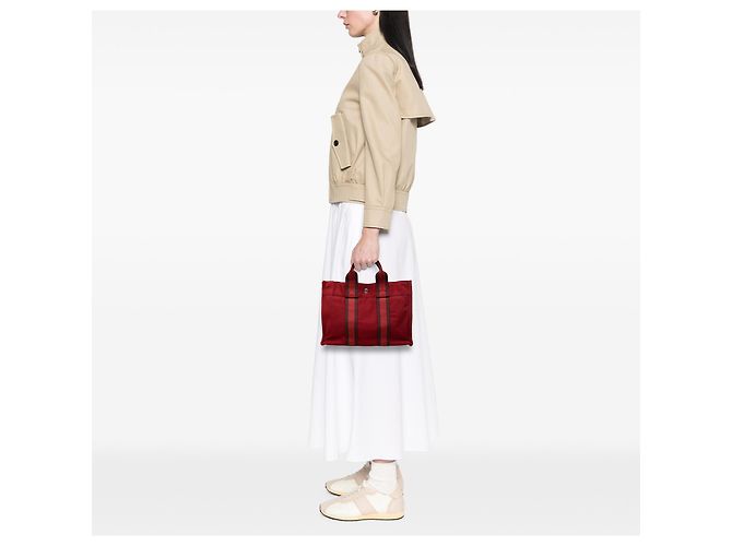 Hermès Red Canvas Fourre Tout PM Roja Burdeos - vista 6