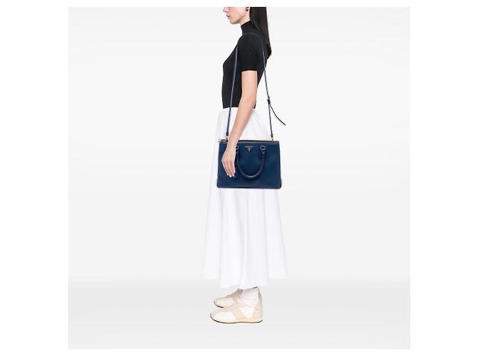 Prada Blue Medium Saffiano Lux Galleria Double Zip Satchel Handtasche Blau Dunkelblau - Ansicht 6
