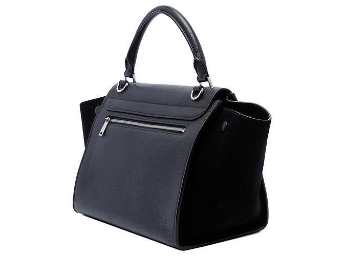 16 Céline Bolsa Trapeze Celine em couro de bezerro drummed e camurça preta, Small Preto - vista 2