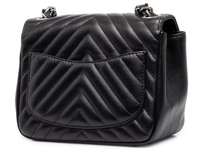 Chanel Black Mini Square Classic Chevron Lambskin Single Flap Schwarz - Ansicht 2