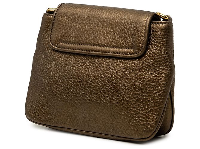 Gucci Gold Small Metallic Pebbled Calfskin 1973 Chain Crossbody D'oro - vista 2