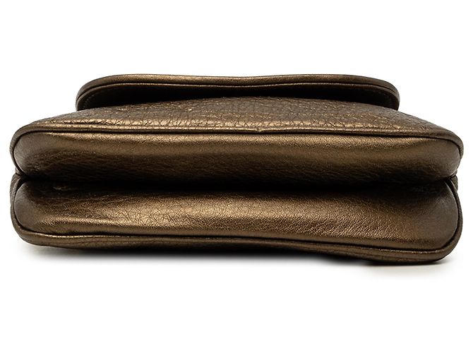 Gucci Gold Small Metallic Pebbled Calfskin 1973 Chain Crossbody D'oro - vista 3