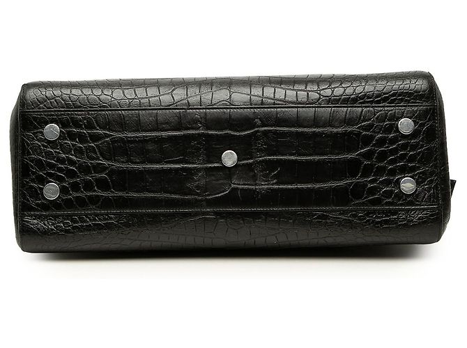 Autre Marque Borsa Cabas Rive Gauche Saint Laurent in pelle di vitello embossed croc nera Medium Nero - vista 3
