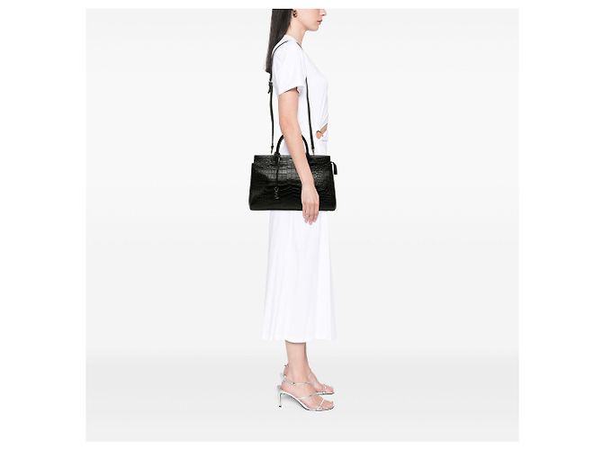 Autre Marque Borsa Cabas Rive Gauche Saint Laurent in pelle di vitello embossed croc nera Medium Nero - vista 6