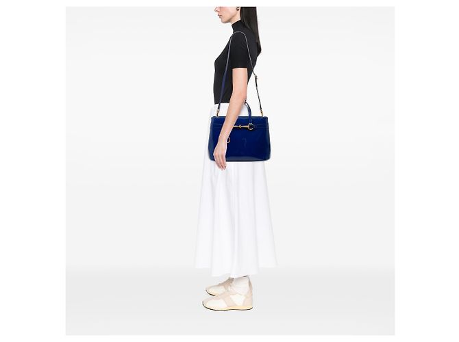 Borsa Satchel Gucci Blue Patent Bright Bit - vista 6
