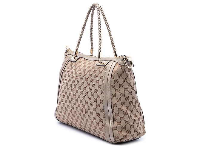 Borsa Tote Convertibile Gucci Bella in Canvas GG Beige - vista 2