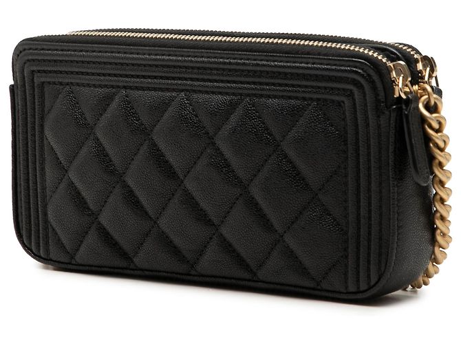 Portafoglio Chanel Boy Double Zip On Chain in pelle caviar matelassé nera Nero - vista 2