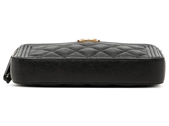 Portafoglio Chanel Boy Double Zip On Chain in pelle caviar matelassé nera Nero - vista 3