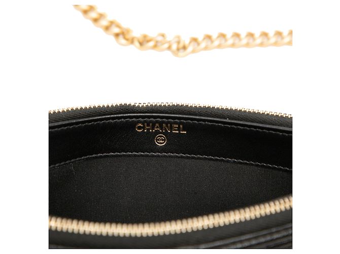 Portafoglio Chanel Boy Double Zip On Chain in pelle caviar matelassé nera Nero - vista 5