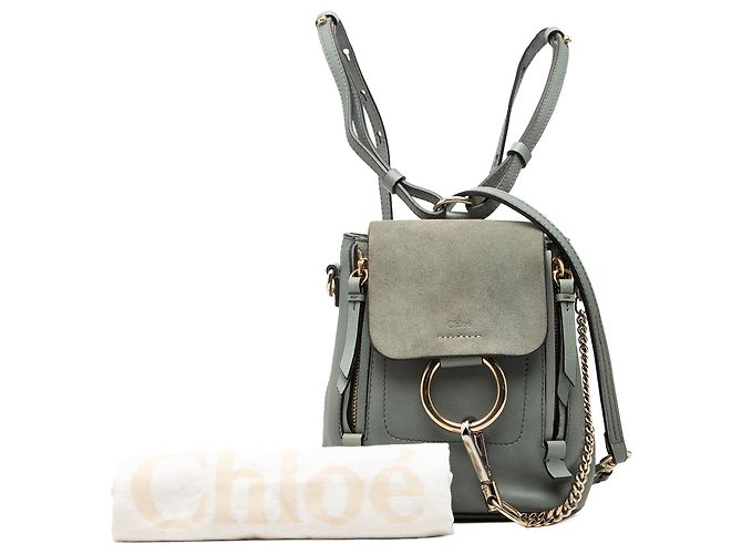 Mini zaino Chloé Faye in vitello e camoscio blu Blu chiaro - vista 7