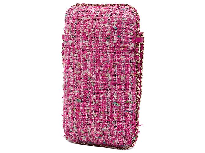Portacellulare con catena in tweed rosa Chanel - vista 2