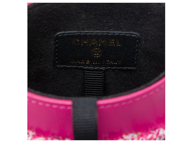 Portacellulare con catena in tweed rosa Chanel - vista 5
