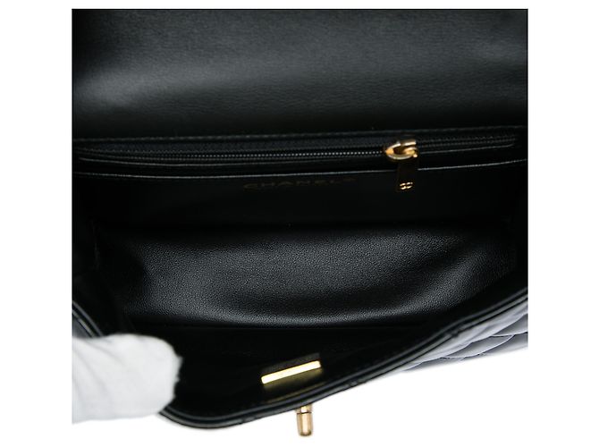 Chanel Black Mini Square Classic Patent Enamel Coco Hearts Single Flap Schwarz - Ansicht 4