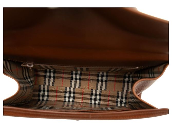 Borsa Satchel Burberry in pelle di vitello marrone - vista 4