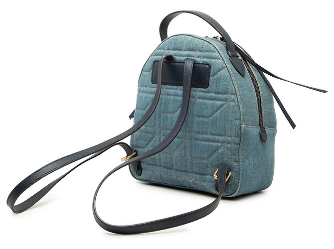 Gucci Blue Small GG Marmont Rucksack aus gestepptem Denim mit Perlen Blau - Ansicht 2