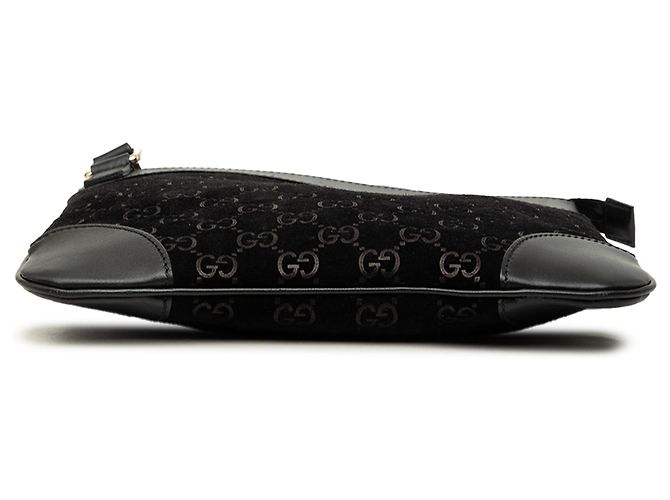 Borsa a tracolla Gucci in camoscio nero GG - vista 3