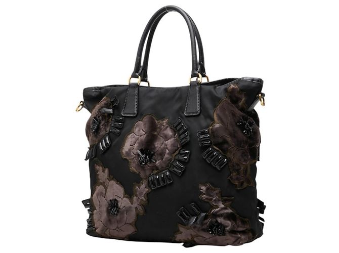 Bolso Tote de Prada con Flores de Cuentas Negro - vista 2
