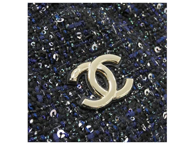 Borsa Chanel in tweed nero e blu navy - vista 4