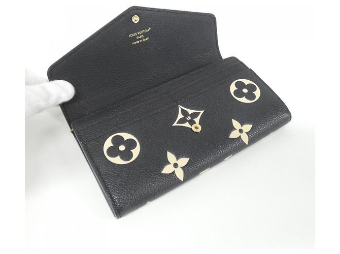 Louis Vuitton Bicolor Monogram Empreinte Portefeuille Sarah Wallet Nero Beige - vista 7