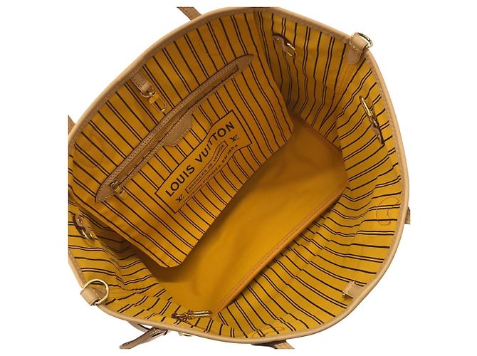 Borsa Louis Vuitton Monogram Neverfull Inside Out MM Marrone D'oro Giallo - vista 6