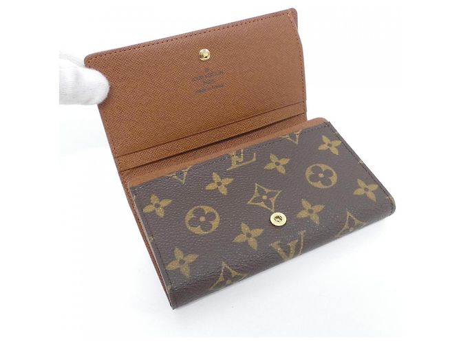 Louis Vuitton Monogram Porte Monnaie Billet Trésor Wallet Castaño - vista 3