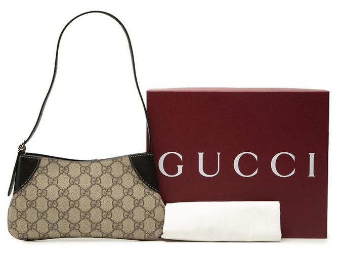 Borsa Gucci GG Emblem Supreme Nero Beige - vista 7