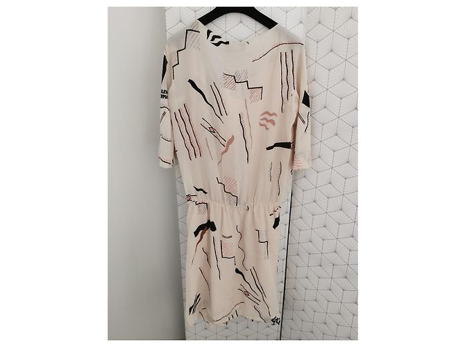 Sonia Rykiel Vestido de verano estampado de seda Negro Rosa Beige - vista 3