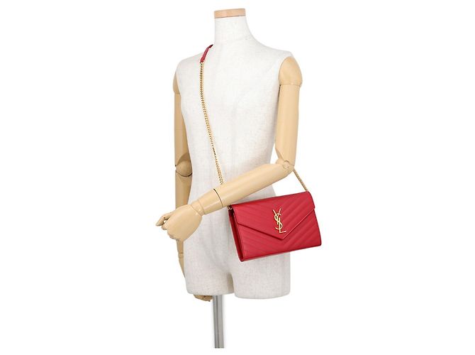 Portafoglio a catena Yves Saint Laurent Cassandra Classic Rosso - vista 4