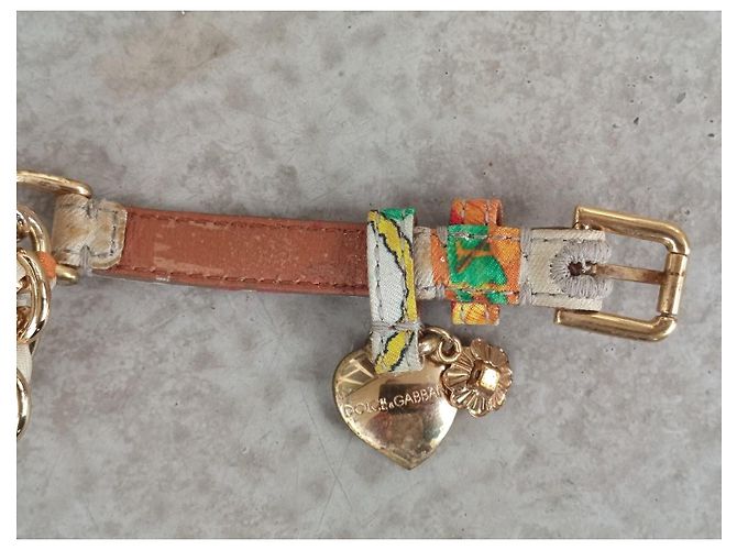 Dolce & Gabbana Gürtel aus Leder und mehrfarbigem Stoff Mehrfarben Gold hardware - Ansicht 13