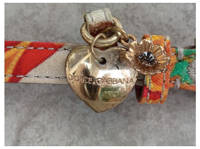 Dolce & Gabbana Gürtel aus Leder und mehrfarbigem Stoff Mehrfarben Gold hardware - Ansicht 2