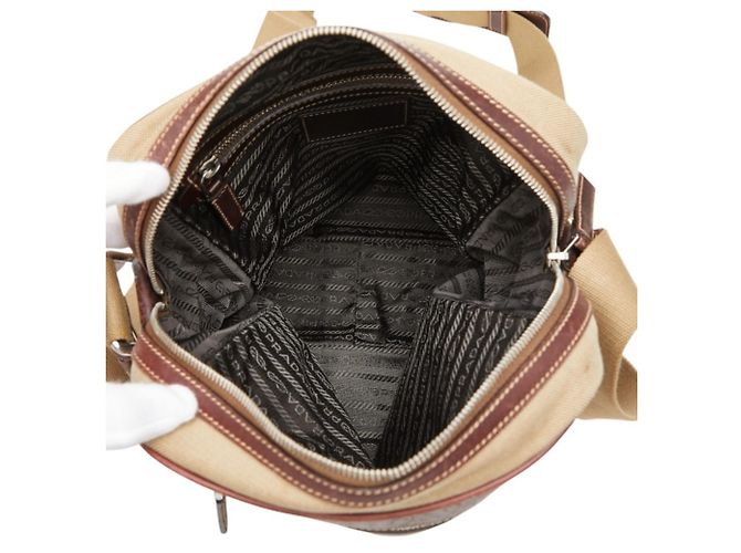 Prada Logo Jacquard Crossbody Shoulder Bag Braun Beige - Ansicht 8
