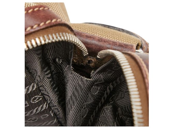 Prada Logo Jacquard Crossbody Shoulder Bag Braun Beige - Ansicht 9