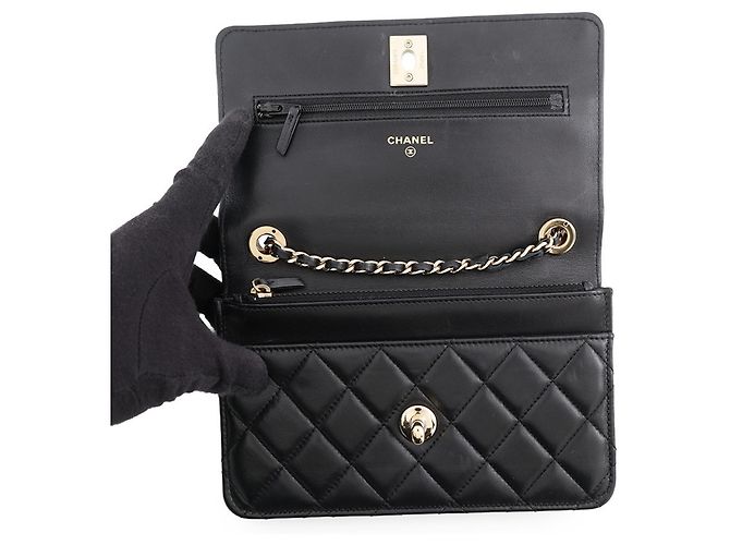 Portafoglio con catena Chanel in pelle d'agnello nera Nero - vista 4