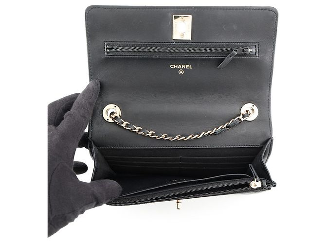 Portafoglio con catena Chanel in pelle d'agnello nera Nero - vista 5
