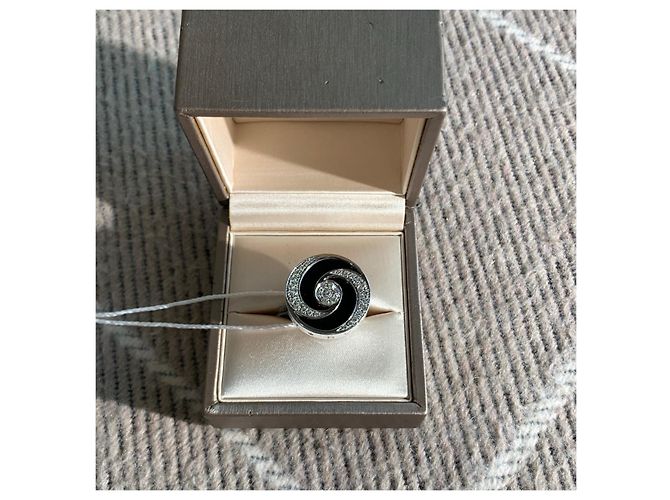 Anello Bulgari Rotante Platino Diamanti e Onice Argento - vista 2