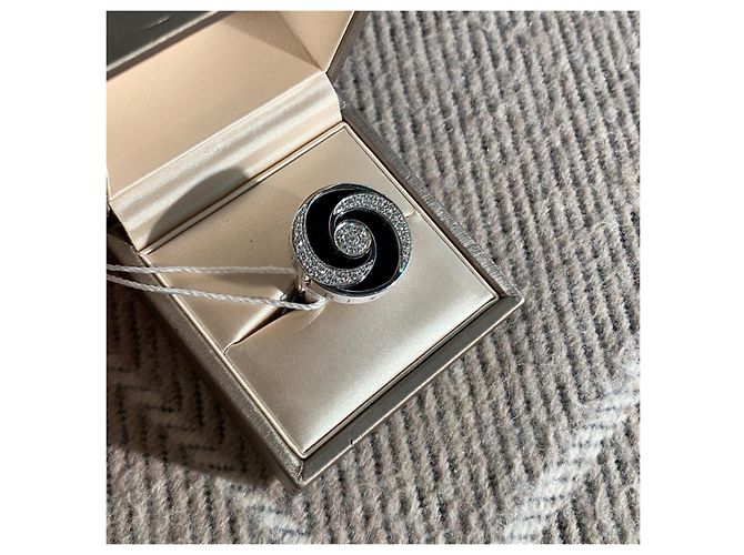 Anello Bulgari Rotante Platino Diamanti e Onice Argento - vista 3