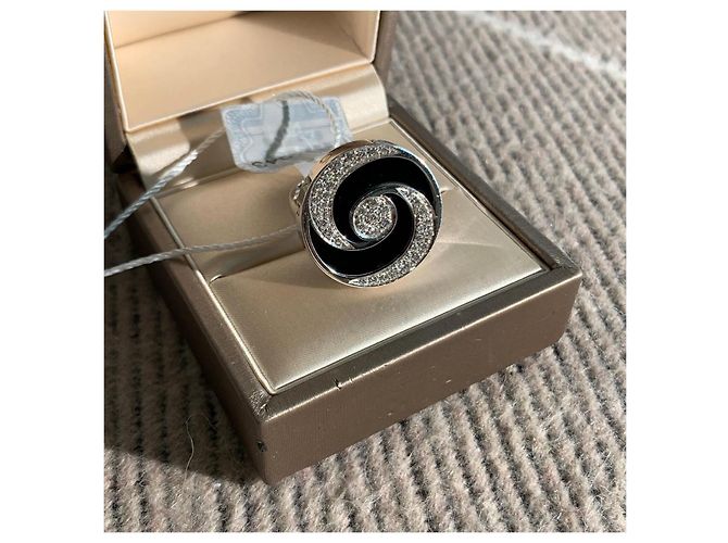 Anello Bulgari Rotante Platino Diamanti e Onice Argento - vista 4