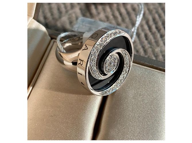 Anello Bulgari Rotante Platino Diamanti e Onice Argento - vista 5
