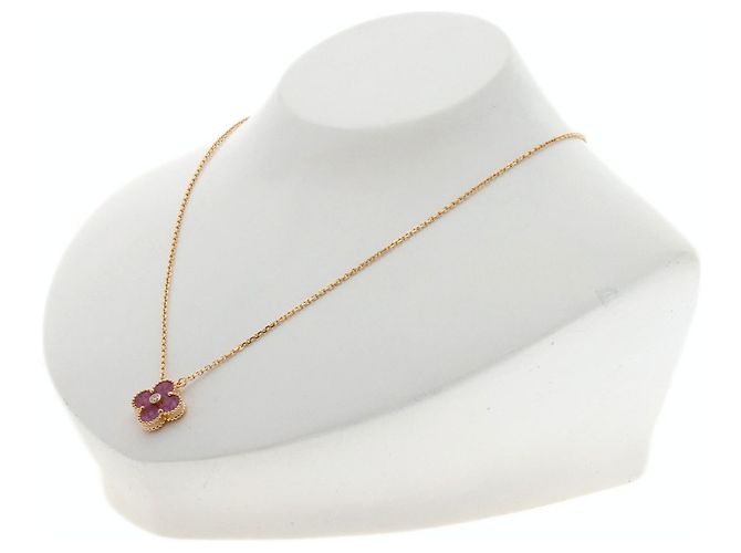 Collana Van Cleef & Arpels Vintage Alhambra in rodonite e diamanti - vista 4