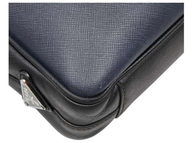 Saffiano Sac à main Prada avec plaque logo Triangle Noir - vue 7