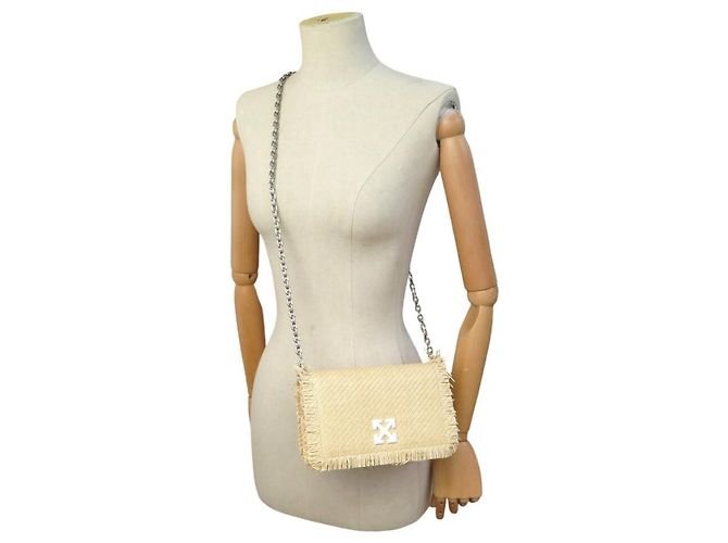 BORSA A MANO NUOVA OFF WHITE JITNEY 0.5 OWNN022S22 RAPHIA A TRACCOLLA Beige - vista 5
