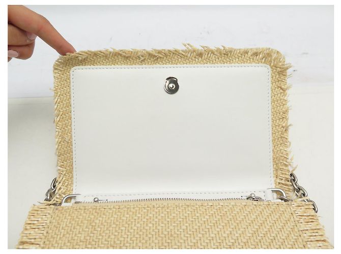 BORSA A MANO NUOVA OFF WHITE JITNEY 0.5 OWNN022S22 RAPHIA A TRACCOLLA Beige - vista 7
