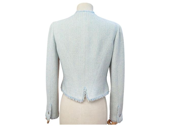 CHANEL SHORT JACKET LOGO BUTTONS P14754 M 38 LIGHT BLUE WOOL TWEED JACKET - view 3