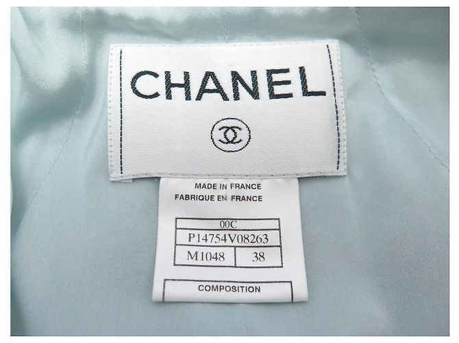 CHANEL SHORT JACKET LOGO BUTTONS P14754 M 38 LIGHT BLUE WOOL TWEED JACKET - view 5