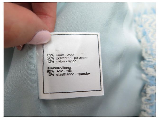 CHANEL SHORT JACKET LOGO BUTTONS P14754 M 38 LIGHT BLUE WOOL TWEED JACKET - view 8